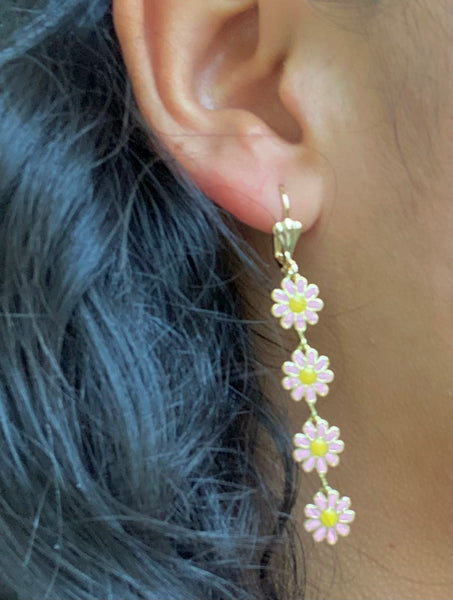 Aretes largos flores